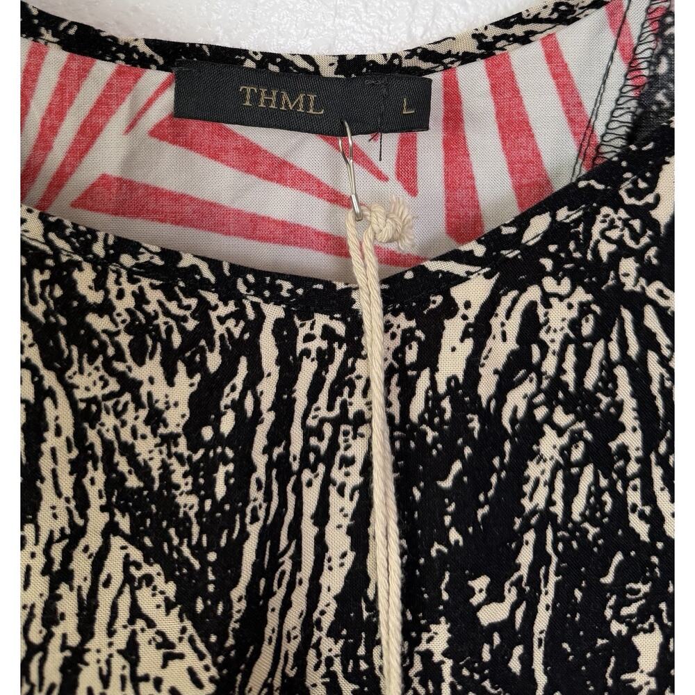 THML NWT Boho Tropical Print Swing Dress L Sleeveless Pocket Resort Vacation - Picture 3 of 10